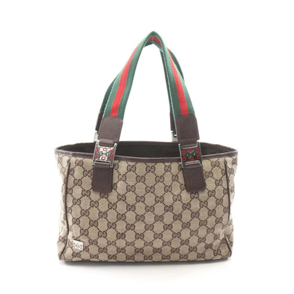 Gucci GG Canvas Horsebit Sherry Handbag Leather Beige Cream Brown